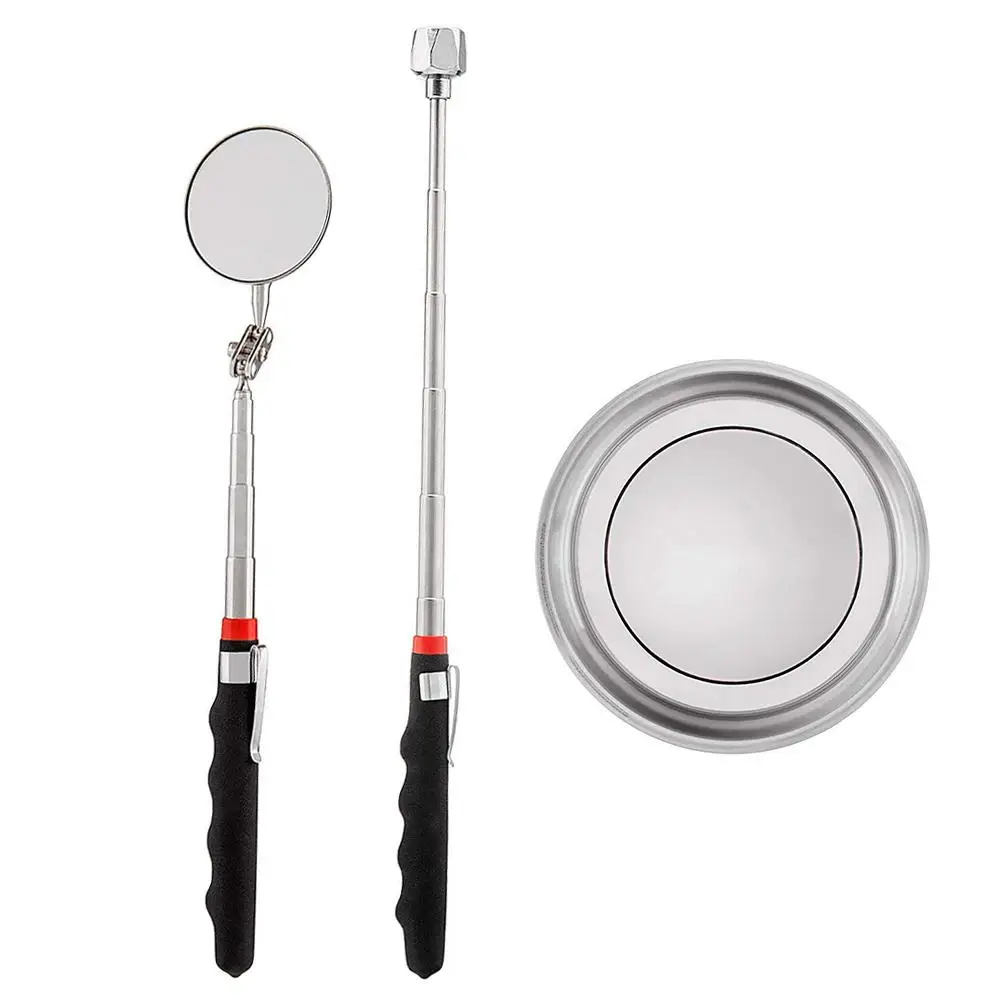 

4Pcs Car Repair Tools Pick-up Tool Set Telescoping Inspection Mirror Magnetic Parts Tray Extendable Pickup Tool Car Accessories