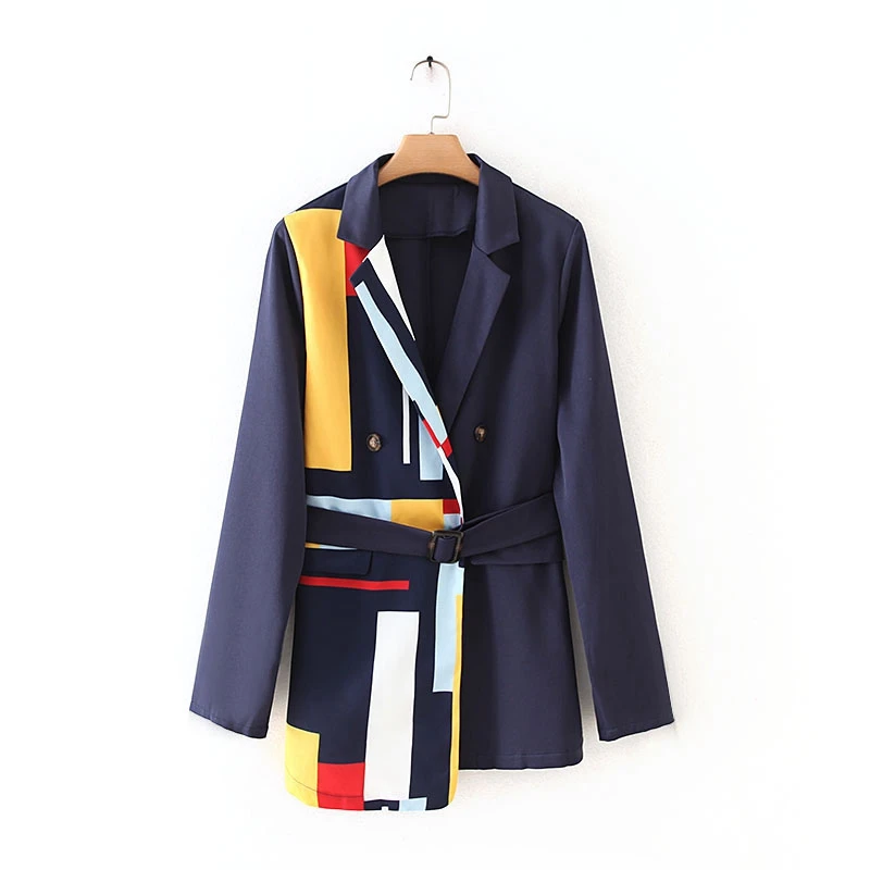 Tangada korean style women fashion stripe patchwork blazer pocket elegant office lady work blazer suit 7Y02 - Цвет: Синий