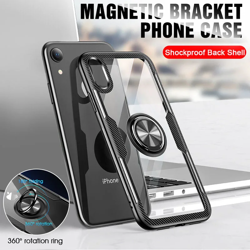 

Car Magnetic Holder Cases For iPhone X XR XS Max Transparent Finger Ring Bracket Cover For iphone 6 6S 7 8 Plus Shockproof Shell