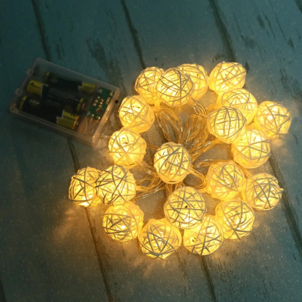 

2.2m 20 LED Light String Rattan Ball Lamp Battery Operated Copper Wire Christmas Decor Fairy Light for Home Wedding Party