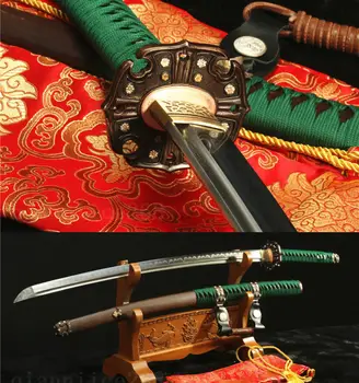 

DAMASCUS FOLDED STEEL CLAY TEMPERED ARMY JAPANESE SWORD KATANA FULL TANG