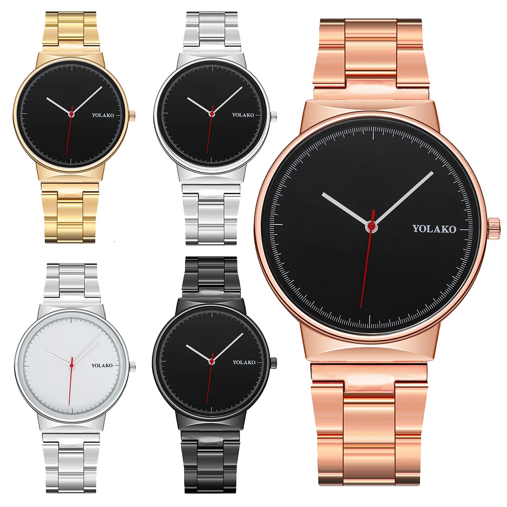 Популярные модные мужские часы из нержавеющей стали, бизнес-часы YOLAKO, роскошные мужские и женские аналоговые кварцевые простые часы