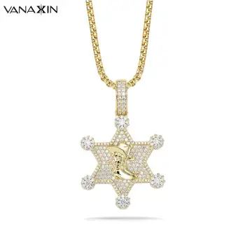 

VANAXIN Cowboy Hat Boot Pendants & Necklaces For Men 925 Sterling Silver Jewelry Five Point Star Gold Color CZ Bling Bling Chain