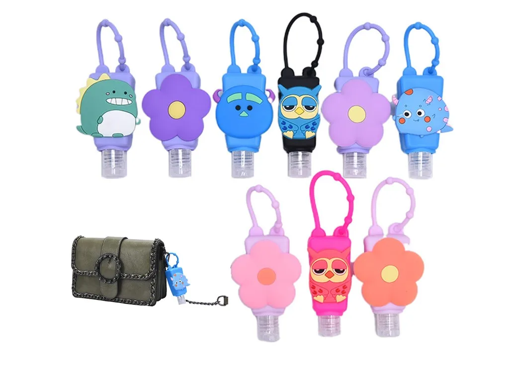 

1Pc 30ml Silicone Mini cartoon Flowers Hand Sanitizer Holder Disposable No Clean Detachable Cover Travel Portable Safe Gel