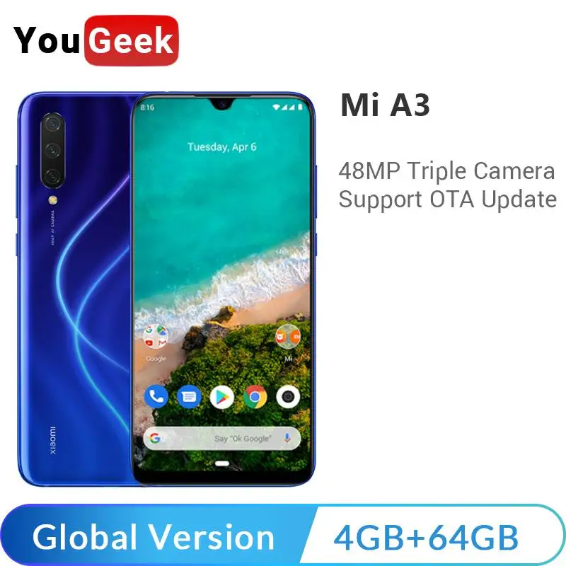 Xiaomi Mi A3 Смартфон глобальная версия 4 Гб 64 ГБ MiA3 Snapdragon 665 48 МП тройная камера 32