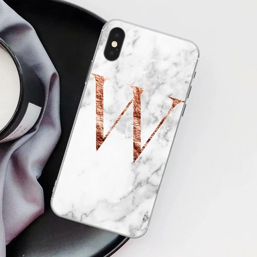 TPU Письмо монограмма A B C D белый мрамор Мягкий ТПУ чехол для телефона iphone 5S 5 SE 6 6s Plus 7 7Plus 8 8Plus XS Max XR - Цвет: TPU