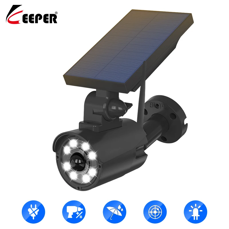 

Keeper Solar LED Light Dummy Security Camera IP65 Waterproof PIR Motion Sensor Outdoor CCTV Fake Surveillance Simulation Camera