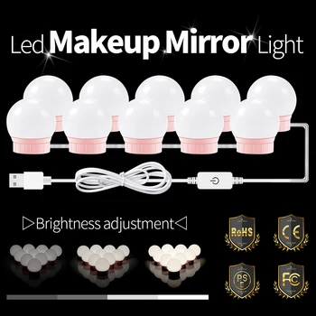 

Dressing Table Mirror Light Led Vanity Light Bulbs USB Port Cosmetic Beauty Lights for Make up Mirror Adjustable Brightness Lamp