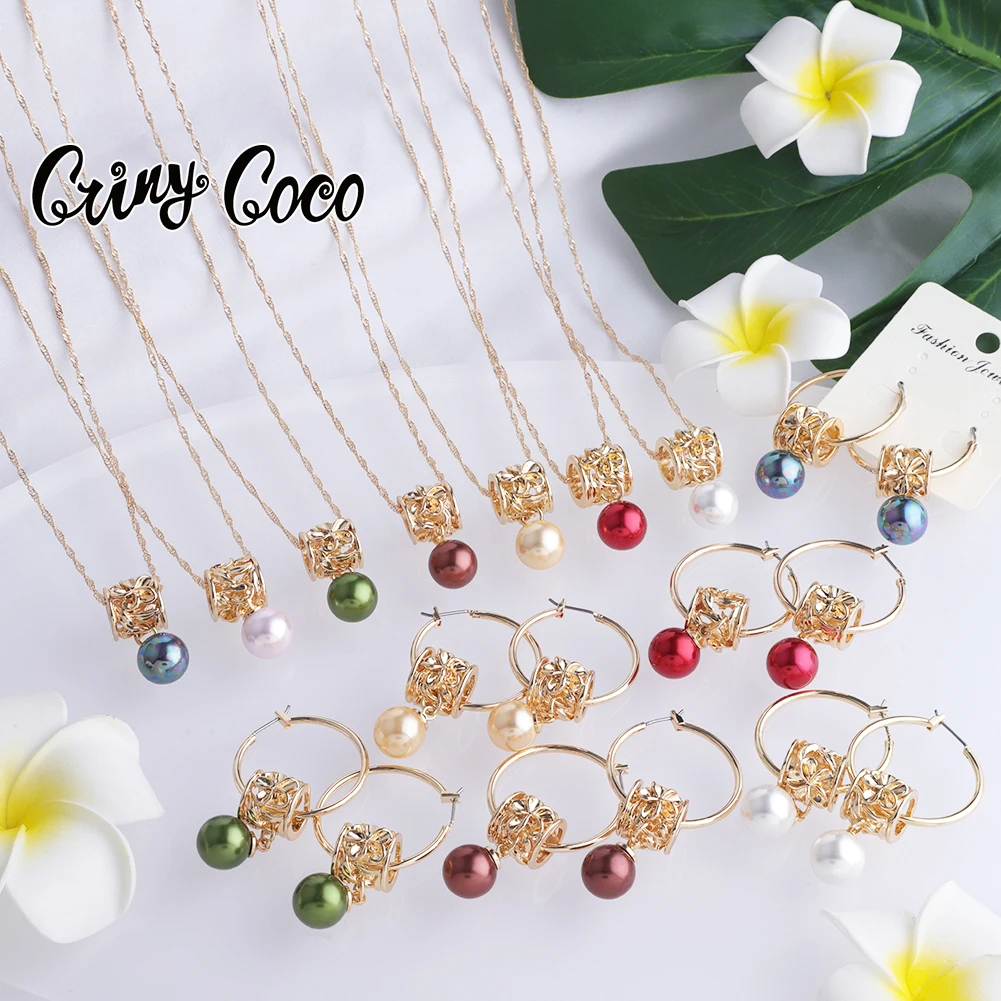 Fashion Jewelry Sets Hawaiian Gold Women's Pearl Necklace Hoop Earing Earrings Set Necklace Sets for Women with Free Shipping - Image 6