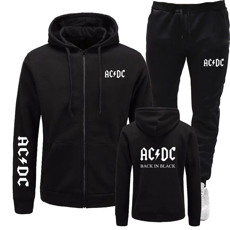 Осенне-зимняя мужская толстовка с капюшоном AC/DC banda acdc rocha спортивная толстовка+ штаны для бега комплекты из двух предметов худи фирменный спортивный костюм в стиле хип-хоп - Цвет: black1