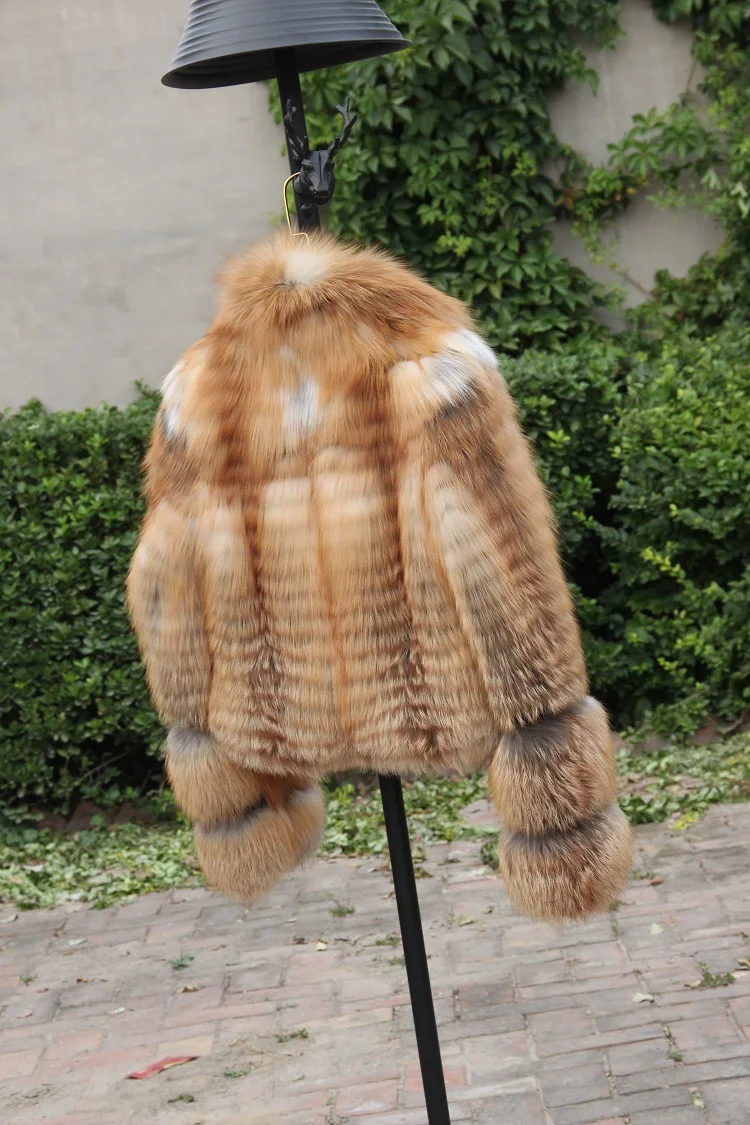 MLHXFUR Custom 50 см длинный красный лисий мех полосатый мех пальто отложной костюм воротник зеленый серебряный Лисий Мех окрашенная куртка Показать модель