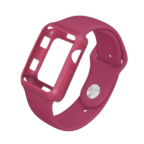 Чехол+ ремешок для apple watch band apple watch 5 4 3 band pulseira 42 мм/38 мм iwatch band 44 мм/40 мм защитный чехол для браслета correa - Цвет ремешка: rose red