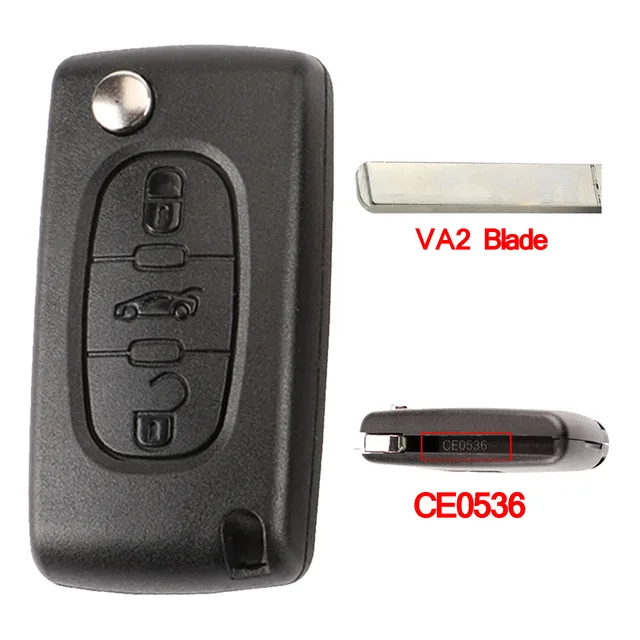 Jingyuqin Remote Flip Car Key Shell For Peugeot 206 408 1/2/3/4/5/6/807 Partner Citroen C1/2/3/4/5/6/7/8 Xsara Picasso CE0523/36 3B Trunk VA2 CE0536