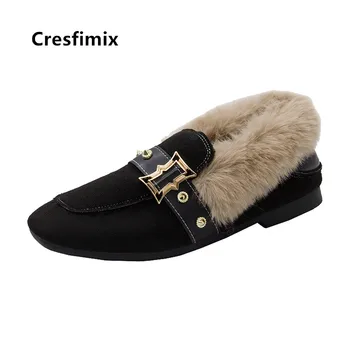 

Chaussures Plates Femmes Women Cute Sweet High Quality Slip on Winter Warm Flat Loafers Ladies Classic Black Shoes E9045