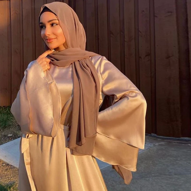 Ramadan Eid Mubarak Muslim Fashion Satin Dresses For Women Abaya Dubai Turkey Islam Hijab Dress Vestidos Robe Musulmane Longue 6