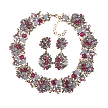 

Statement Large Collar Necklace Jewelry Sets Women Luxury Crystal Rhinestone Necklace Earrings Set Femme Big Bib Choker Necklace