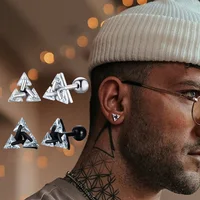 Stud Earrings Men,Triangle Pierced Crystal Zircon Stud Earrings,Stainless Steel Geometric Minimalist Studs for Man Jewelry 2