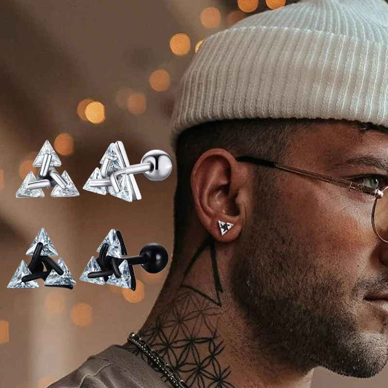 Stud Oorbellen Mannen, Driehoek Pierced Crystal Zirkoon Stud Oorbellen, Rvs Geometrische Minimalistische Studs Voor Man - AliExpress