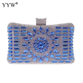 

Luxury Rhinestone Flower Women Clutch Purse Diamond Crystal Evening Bag For Wedding Cocktail Party Bag Pochette Femme Silver Sac