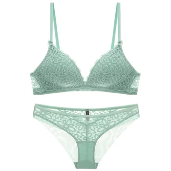 

Breathable Women's Triangle Cup Underwear Model Up Bra & Panties Lace Floral Embroidery Push Up Bra Set 32 34 36 38 A B C D