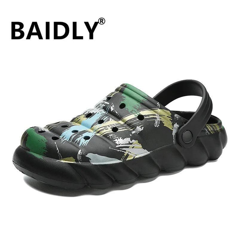 Zapatos de gelatina para hombre, Sandalias planas de camuflaje, zuecos informales, sandalias de playa de Color caramelo - Calzado