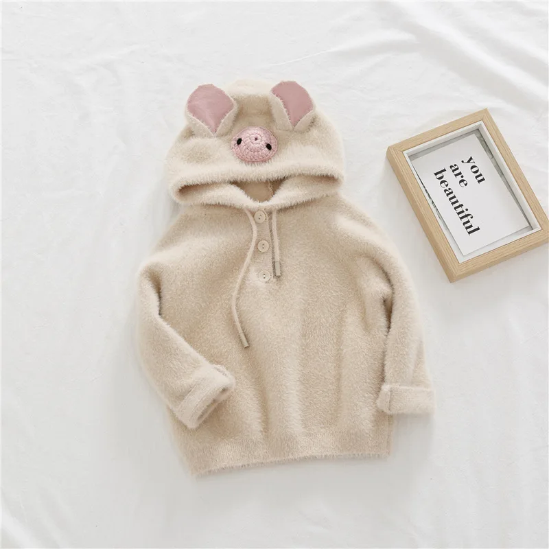 Pig Осенне-зимнее пальто с капюшоном для маленьких мальчиков и девочек детские куртки для малышей Одежда в виде поросенка с рисунком, верхняя одежда для От 1 до 5 лет детей - Цвет: Pig