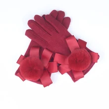 Новое поступление, женские перчатки, женские перчатки, Осень-зима, меховые, с шариками, с сенсорным экраном, милые, теплые, полный палец, меховые варежки