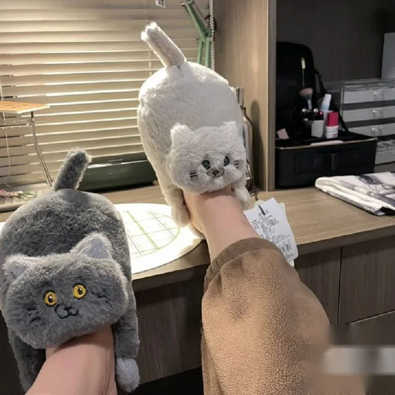 

Warm Home Slippers Creative Cat Hug Foot 2022 New Slippers Women Indoor Fur Slides Girls Funny Gift Slipper Ladies Cute Shoe