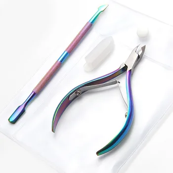 

Stainless Steel Cuticle Pusher Set Professional Nail Care Scissor Plier Salon Trimmer Cutter Spoon Stick Home Colorful Clipper