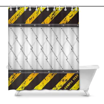 

Funny Construction Background Design with Wired Fence House Decor Shower Curtain for Bathroom, Decorative Fabric Bath Curtain