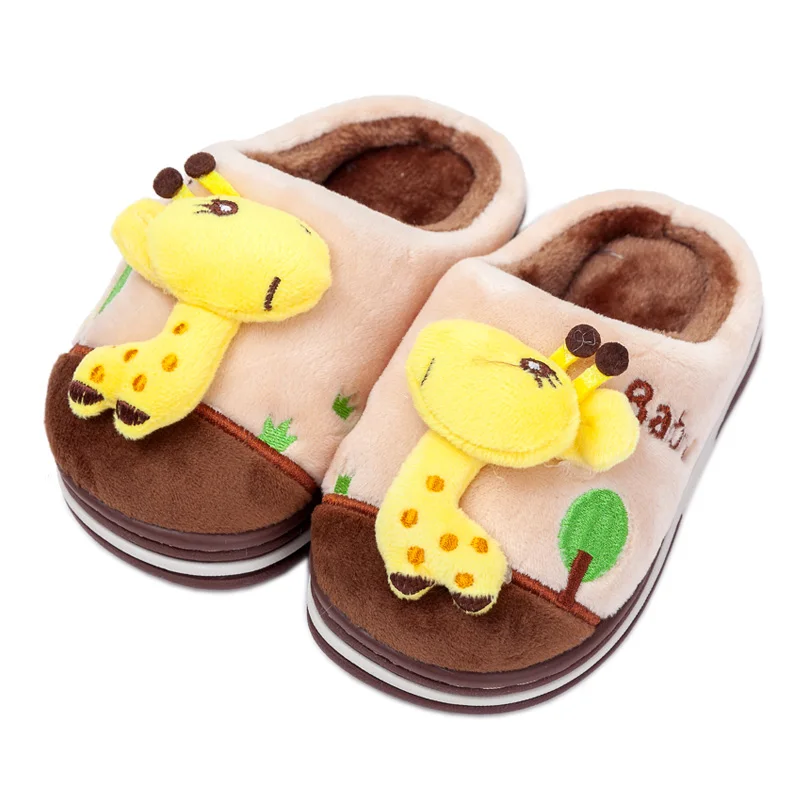 Детские домашние тапочки; хлопковая обувь для девочек; зимние детские домашние шлепанцы с рисунком жирафа для мальчиков; теплая нескользящая обувь на мягкой подошве