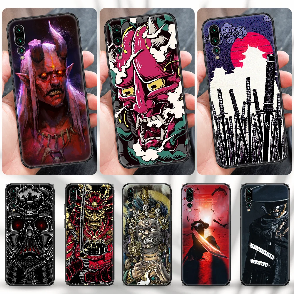 Чехол для телефона с японской маской Oni samurai Huawei P Mate P10 P20 P30 P40 10 20 Smart Z Pro Lite черный