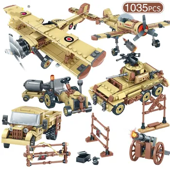 

Military Vehicles Sets Army Panzer Truck AirPlane Building Blocks Toys WW2 Mini Soldier Weapon Locking Model Bricks for Children
