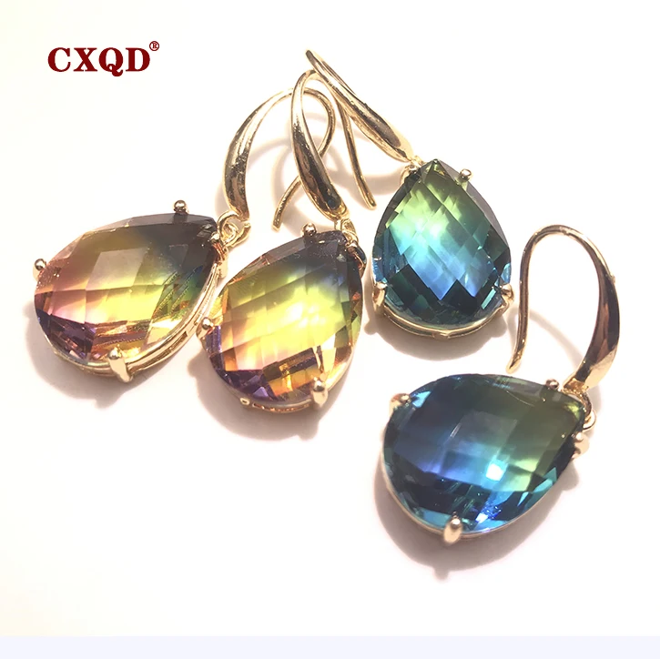 

CXQD High Quality Bling Oval Clear Crystal Tourmaline Gradient Dangle Drop Hook Style Earrings For Women Bridal Party Jewelry