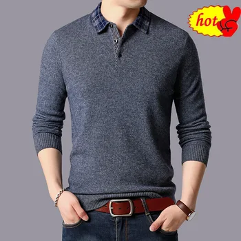 

Wool Pure Merino Sweaters Men 2020 New Arrival Spring Autumn Casual Turn-down Collar Streetwear Solid Pullover