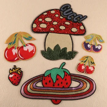 

Large high quality lovely cartoon fruit mushroom sewing patches colorful beautiful girl clothes cowboy hat decorative sequins