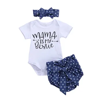 

2020 Summer Newborn Baby Girl Clothes Short Sleeve Romper Tops + Polka Dot Print Shorts Headband 3Pcs Outfits Set