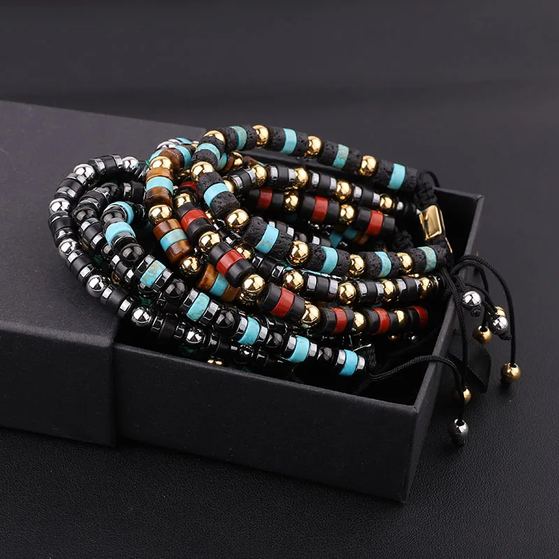 New Fashion High Quality Mix Color Natural Stone Stainless Steel Beaded Macrame Bracelet Men Women - Image 6