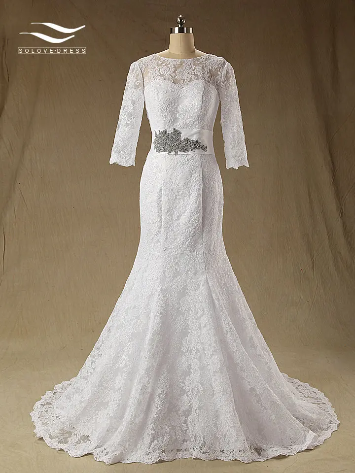 

Sleeveless Lace O-Neck Court Train Floor-Length Weeding Dress Zipper Mermaid Cap Sleeve Button Wedding Dress Real Photos SL-W922
