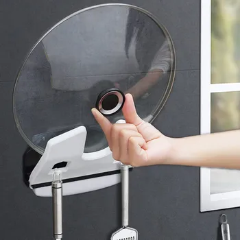 

Self Adhesive Pot Lid Holder Punch-Free Pan Cover Storage Racks Shelf Organizer Wall Mounted Kitchen Cooking Utensil Tool