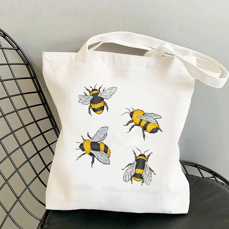 

2021 Shopper yellow Cartoons BEES Printed Tote Bag women Harajuku shopper handbag girl Shoulder shopping bag Lady Canvas Bag