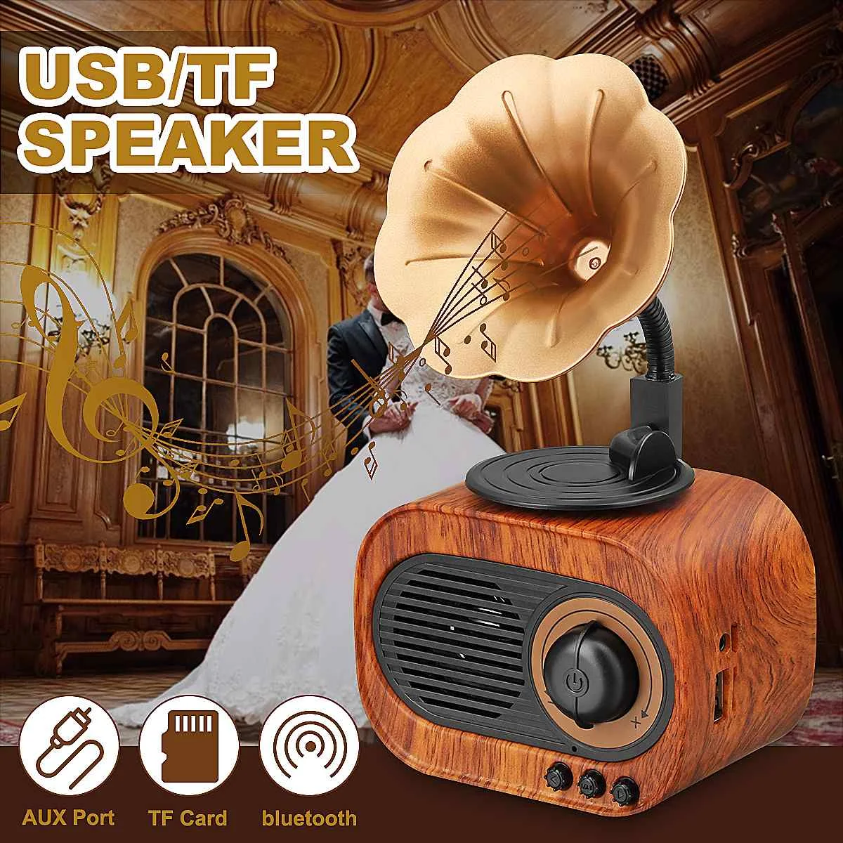 

Mini FM Radio Loudspeaker Retro Wireless Phonograph Wooden Handsfree Portable Boombox Subwoofer bluetooth Speaker Broadcaster