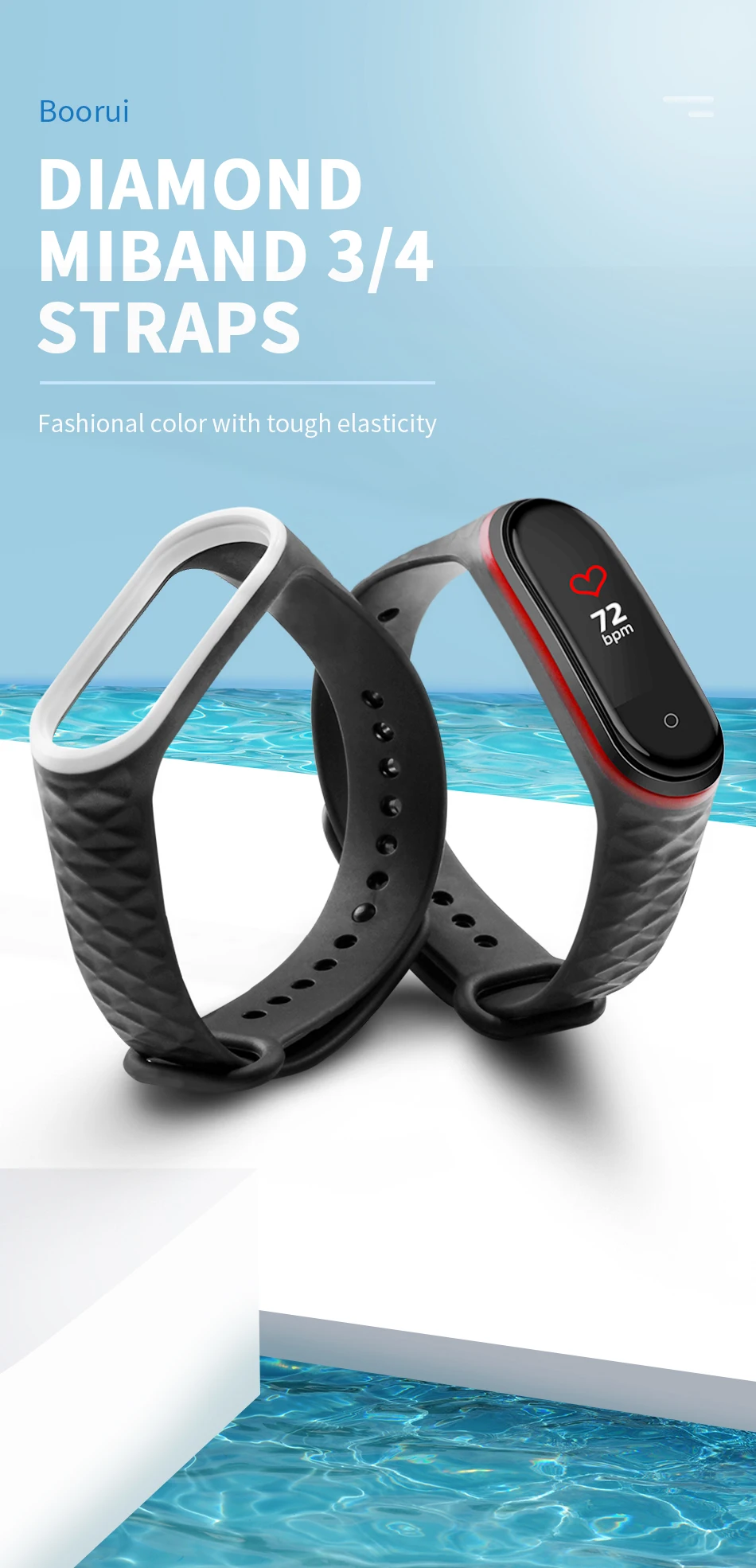 BOORUI Diamond mi band 4 ремешок двойной цветной pulsera mi band 4 Аксессуары Силиконовый mi band 3 ремешок для xiaomi mi band 3 4 ремешок