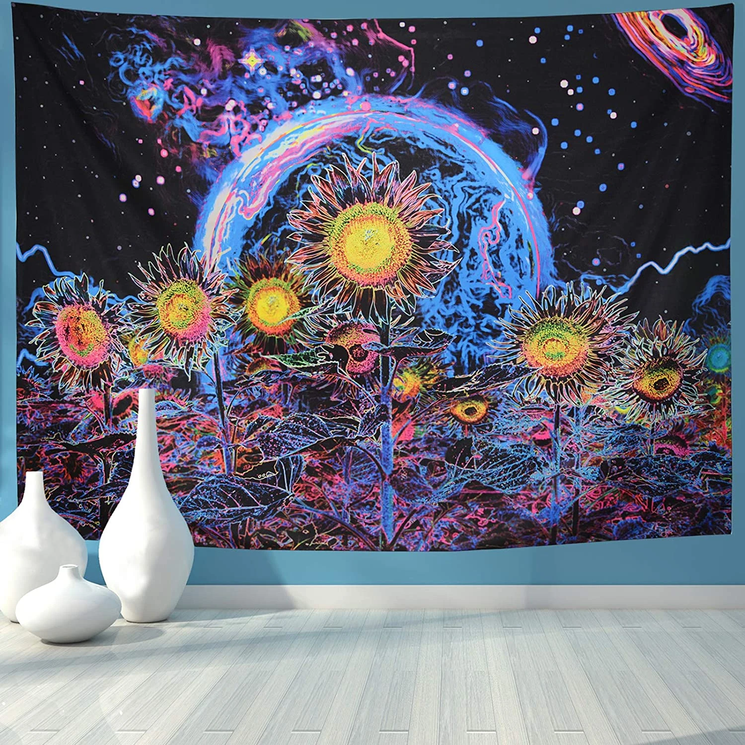 サイケデリックひまわりサイケデリック惑星タペストリー銀河夜空カラフル抽象風景壁掛け 装飾タペストリー Aliexpress