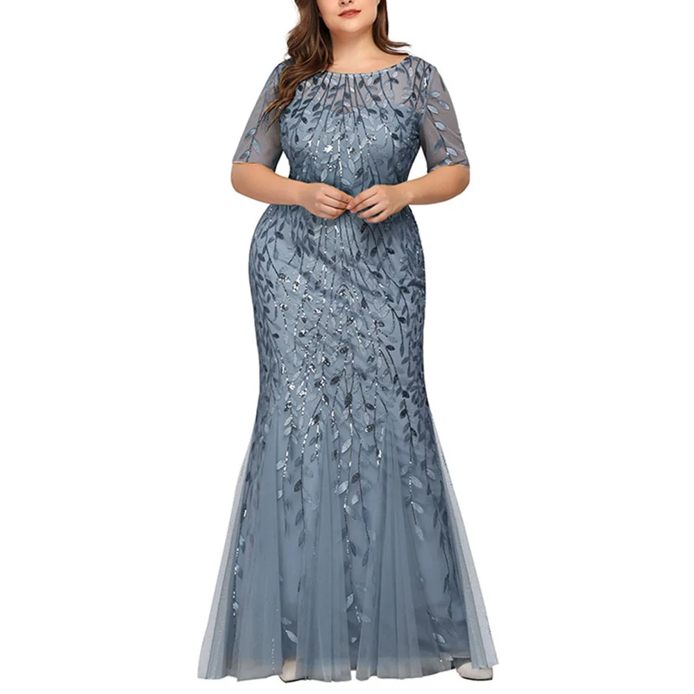 Dressv белое с глубоким круглым декольте Элегантные с коротким рукавом вечернее платье Русалка Блестки Пол Длина прополка праздничный официальный Вечерний платья