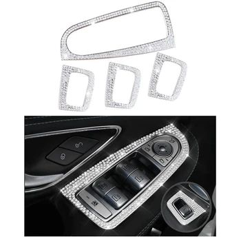 

Car Bling Window Lift Control Button Decorative Cover 3D Decal Cover for Mercedes-Benz C-Class GLC 2015-2018