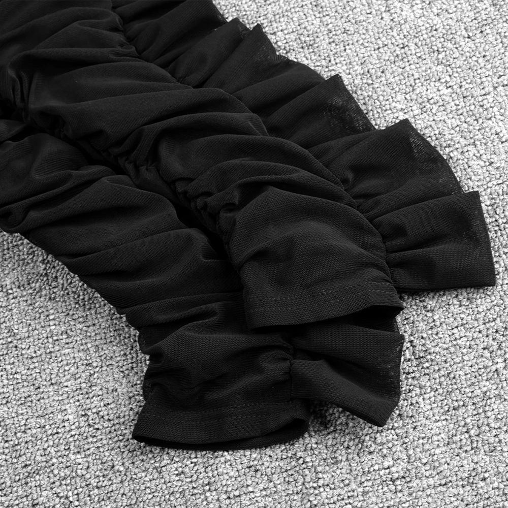 Ocstrade черный с открытыми плечами с длинным рукавом мини-жабо морщин Bodycon платье HI1084-Black