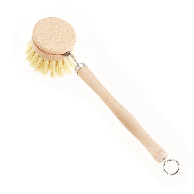 Promotion! Wear Resistant Kitchen Dish Brush Retro Wooden Pot Brush with Long Handle- Pot Cleaning Brush with Replaceable Head