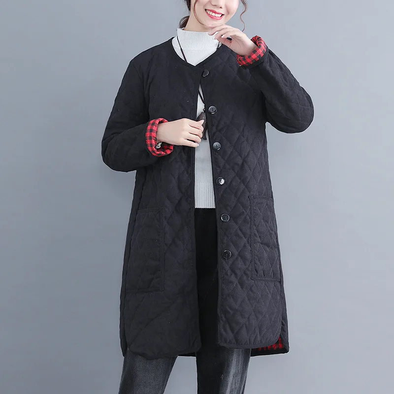 

2019 Winter New Style Literature And Art Large Size Dress Mid-length Cotton Overcoat