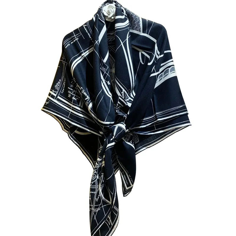 

2020 Hot 30% Silk 70% Cashmere Thin Scarf Unisex Man Women Luxury Fashion Carriage Print Shawl Stole Blanket Hijab 135*135cm